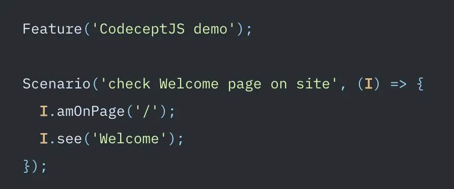 Exemple de code d'un test rédigé avec CodeceptJS